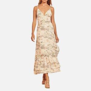 Reformation Smocked Chalet Dress Long Beach V Neck White Floral Size 12 B1